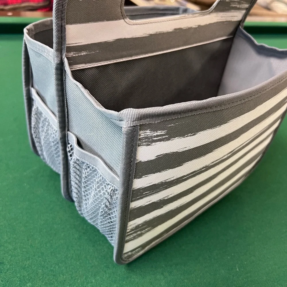 Thirty-One Double Duty Caddy Gray and White Striped - Picture 3 of 6